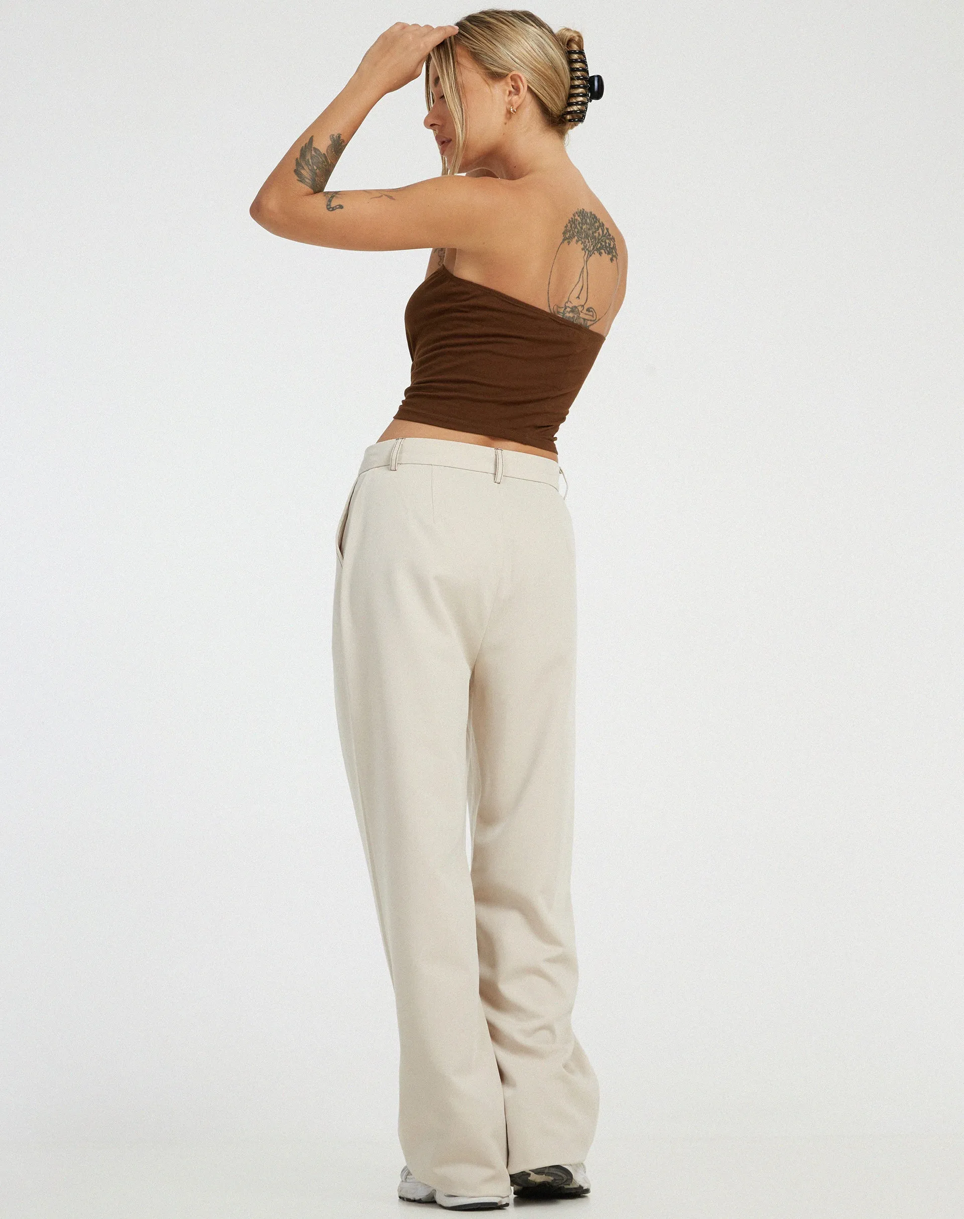 Albus Trouser in Ecru Brown Stitch