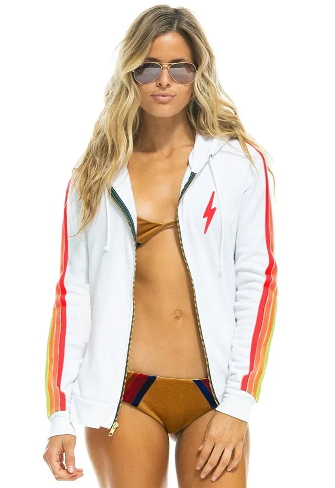 Aviator Nation 4 Stripe Bolt Zip Hoodie in White/Neon