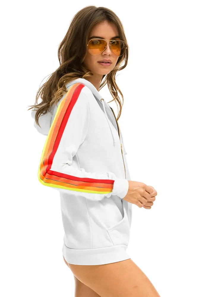 Aviator Nation 4 Stripe Bolt Zip Hoodie in White/Neon