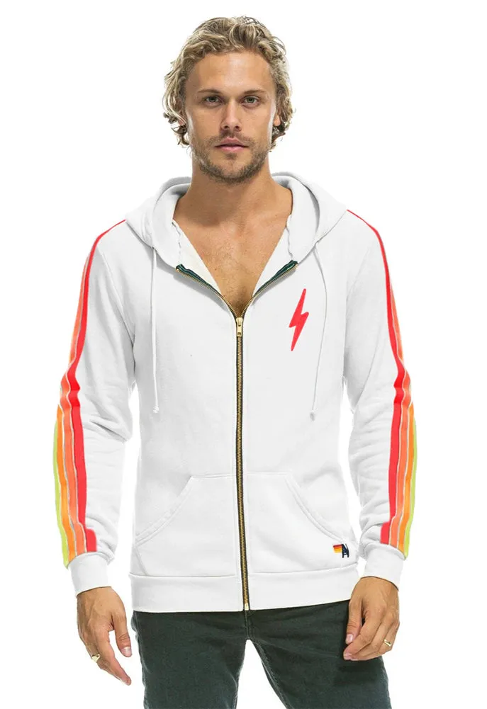 Aviator Nation 4 Stripe Bolt Zip Hoodie in White/Neon