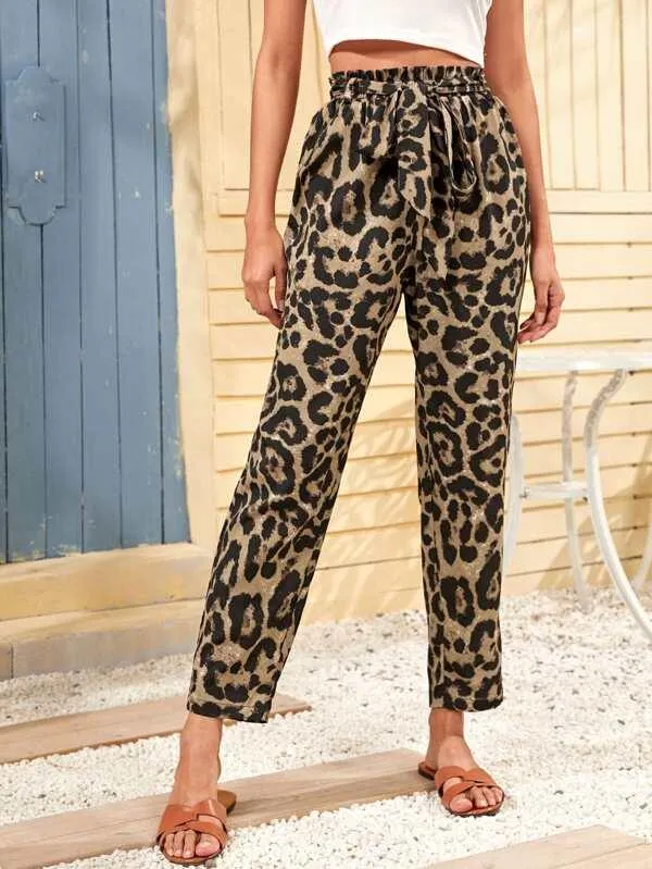 Belted Leopard Print Pants