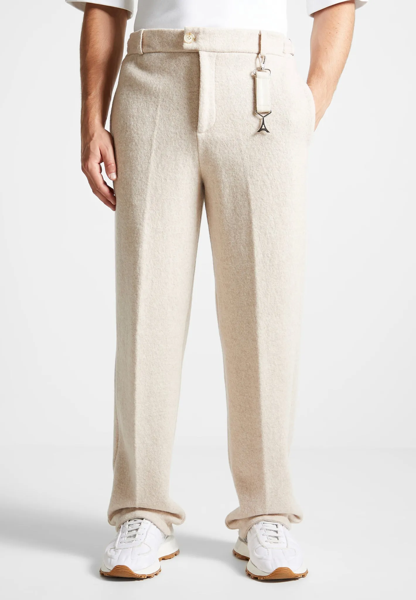 Boiled Wool Tailored Trousers - Beige