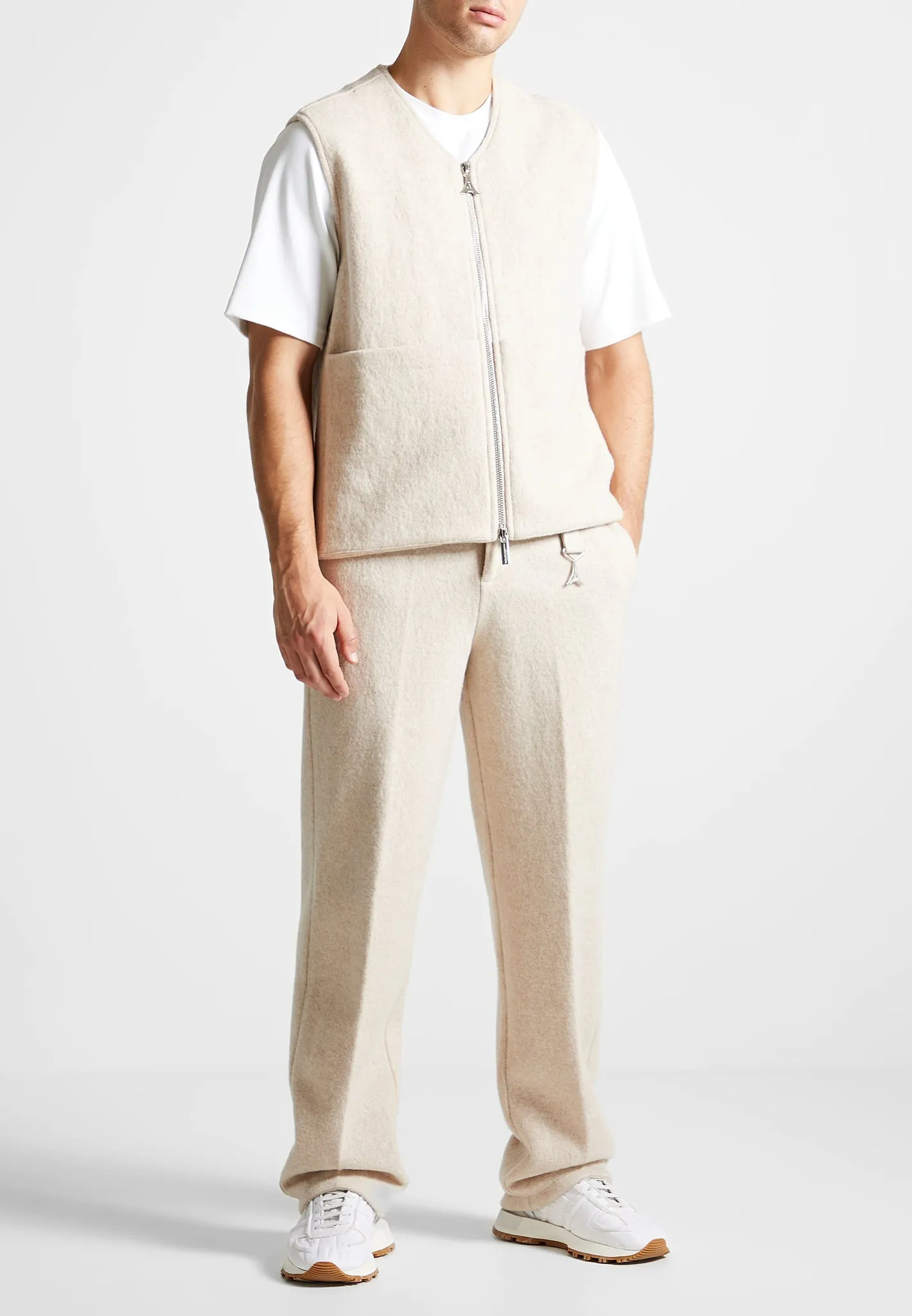 Boiled Wool Tailored Trousers - Beige