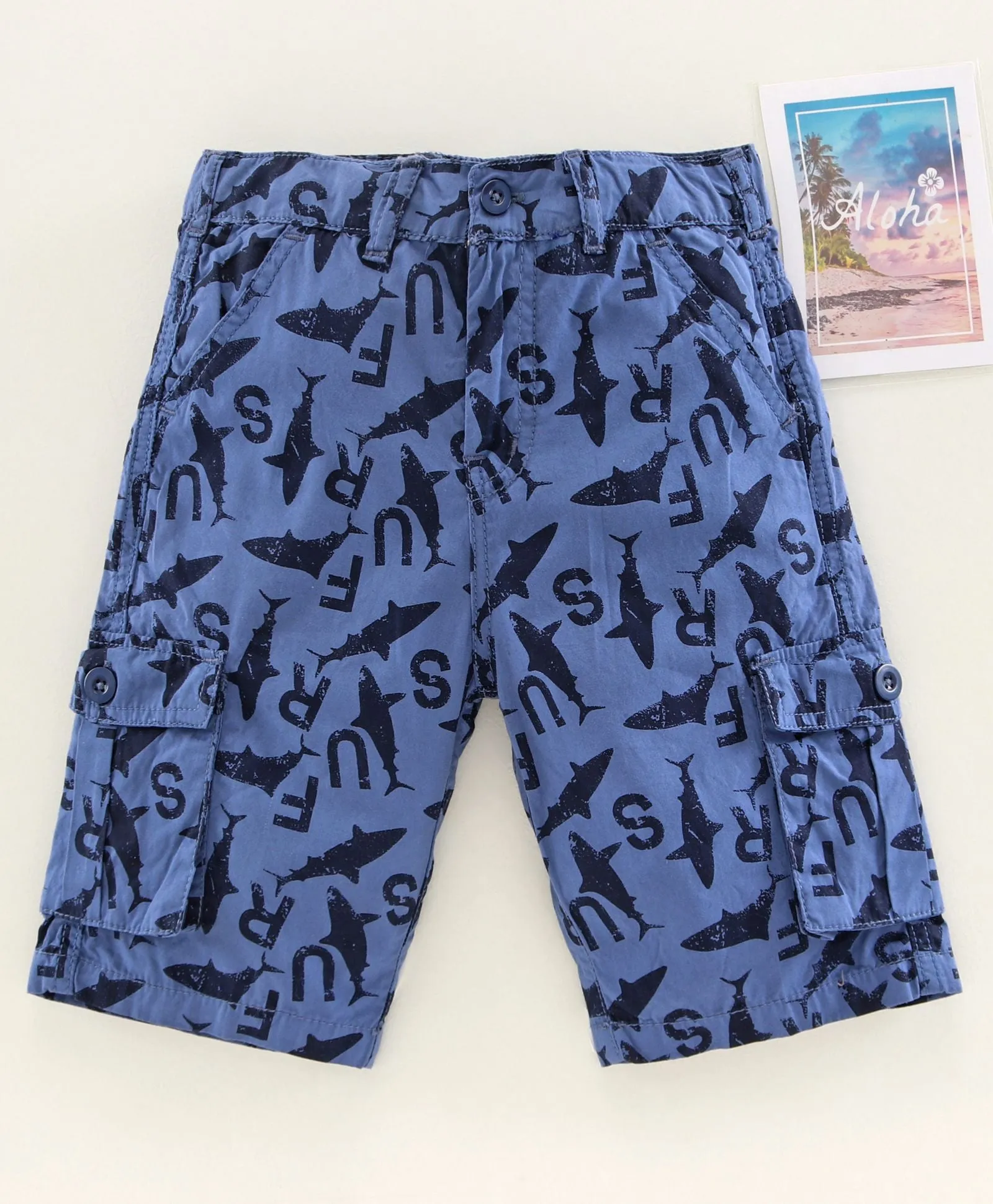 Boys Printed Poplin Knee Length Cargo Shorts