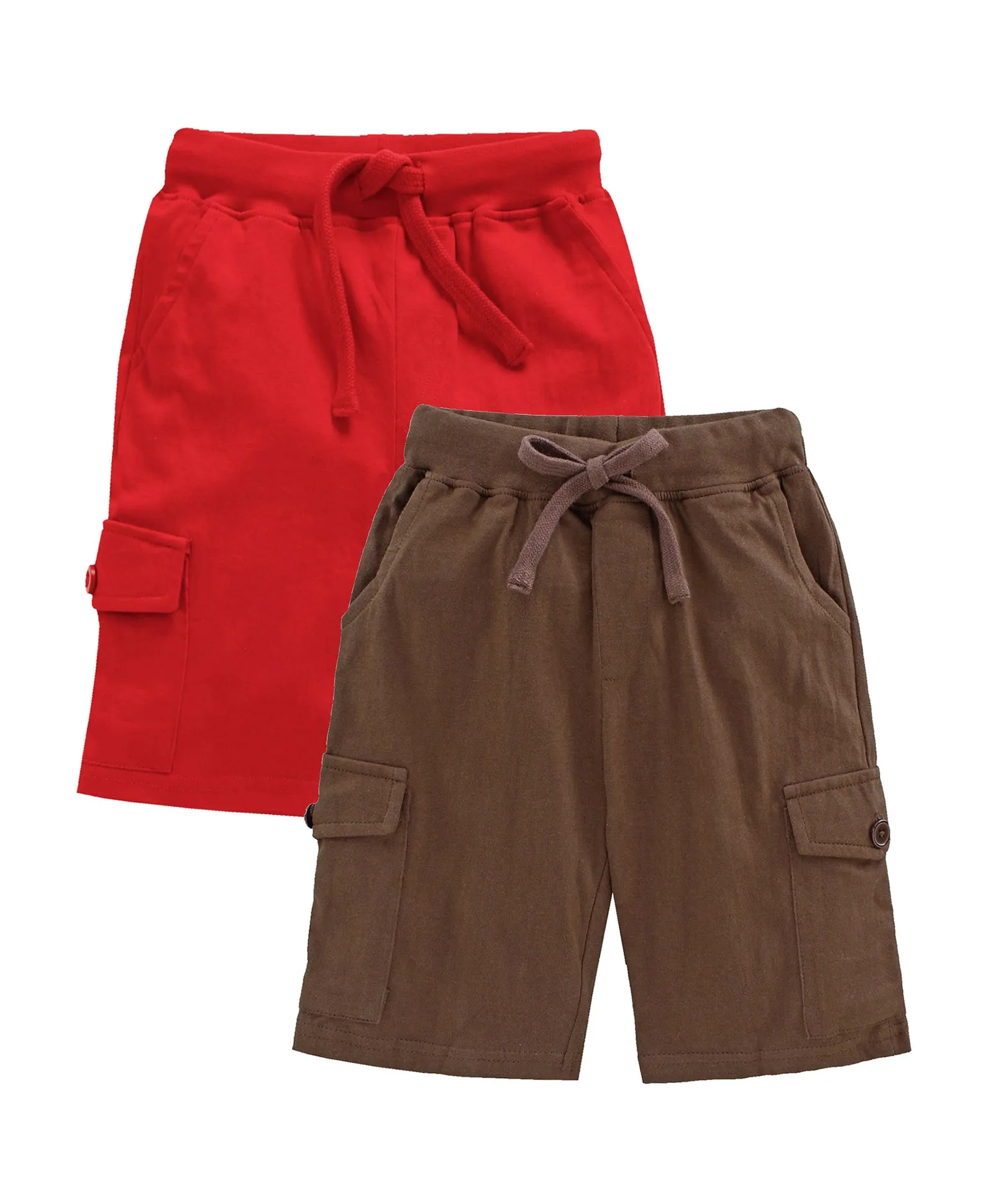 Boys Solid Knee Length Knit Cargo Shorts - Pack Of 2