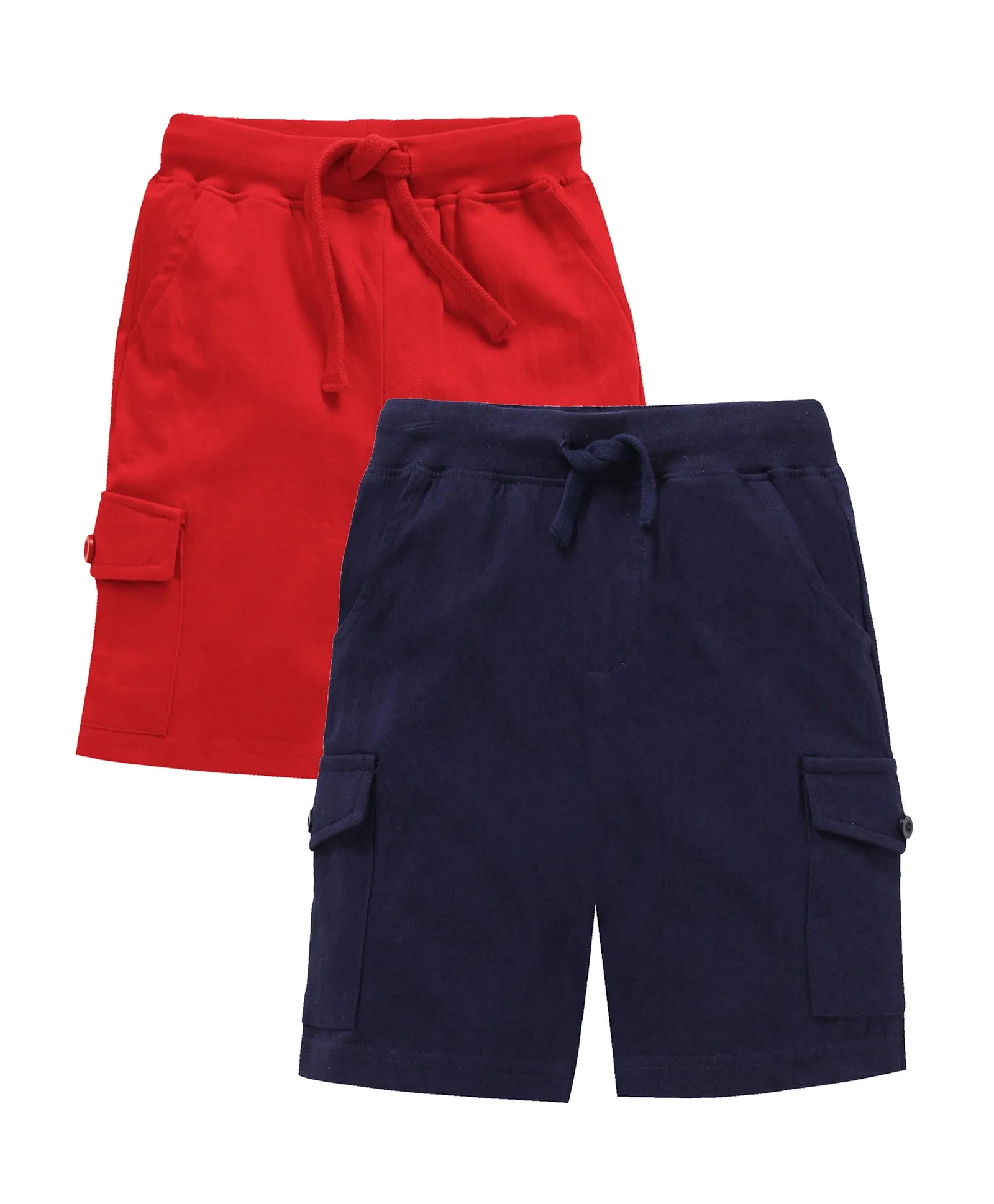 Boys Solid Knee Length Knit Cargo Shorts - Pack Of 2