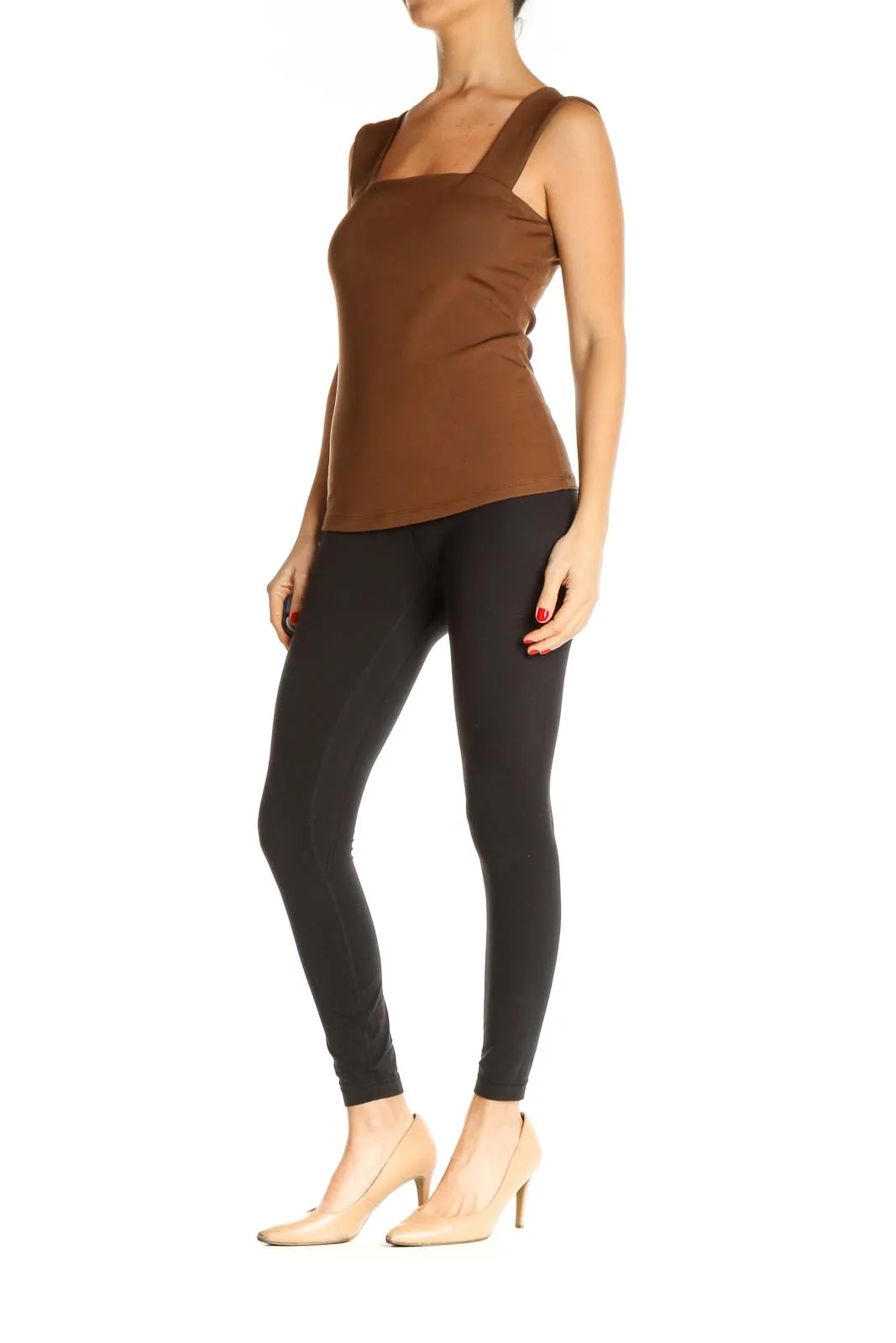 Brown Solid Chic Tank Top