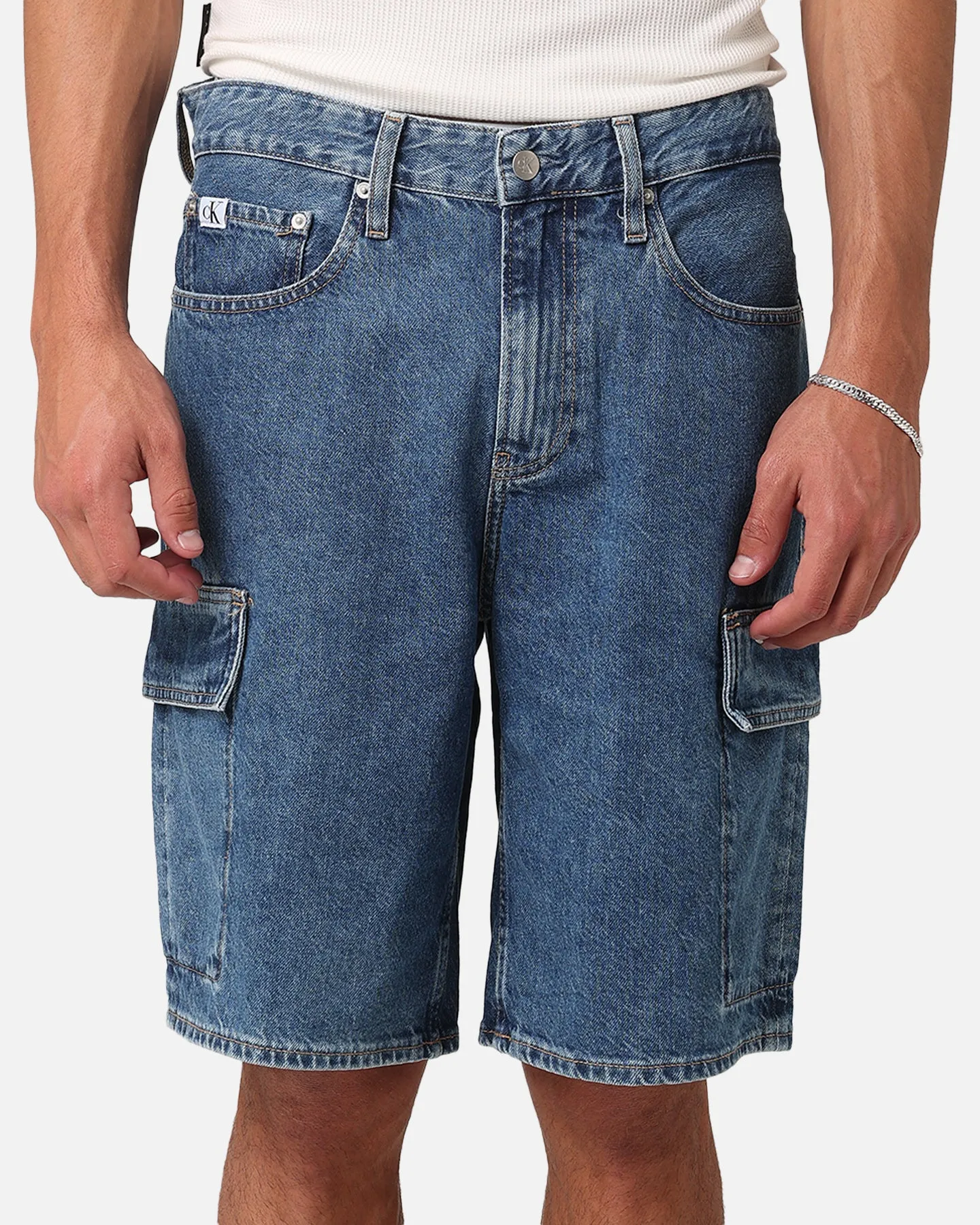 Calvin Klein 90's Loose Denim Cargo Short Stone Mid Blue