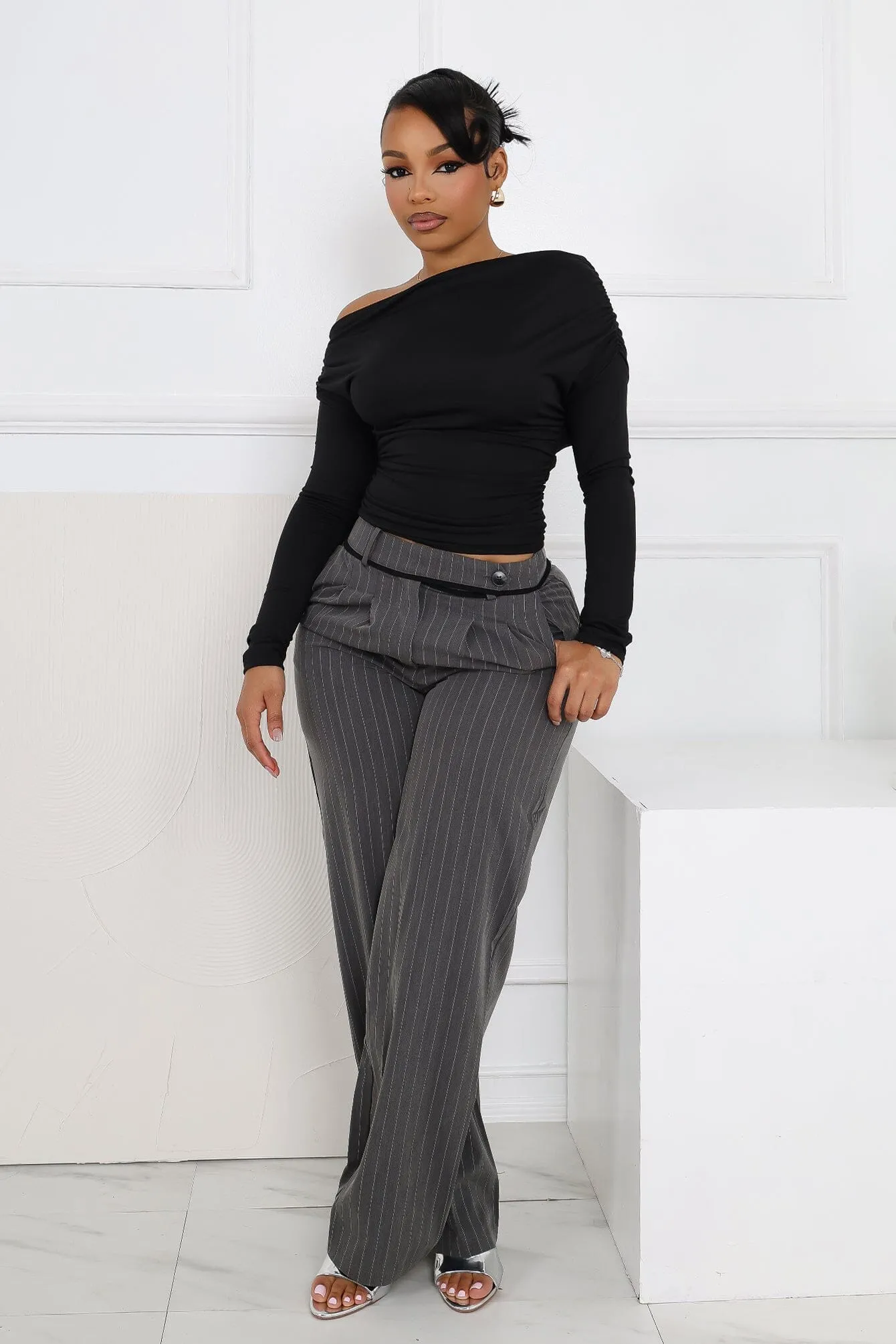 Camilia Pin Stripe Woven Tailored Trousers