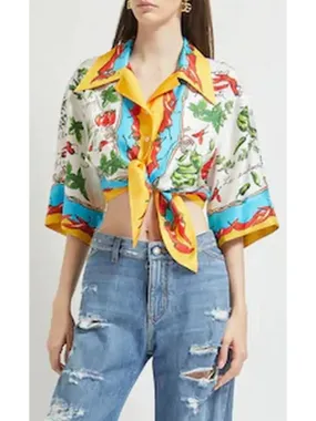 Capri Knotted Silk Twill Crop Shirt