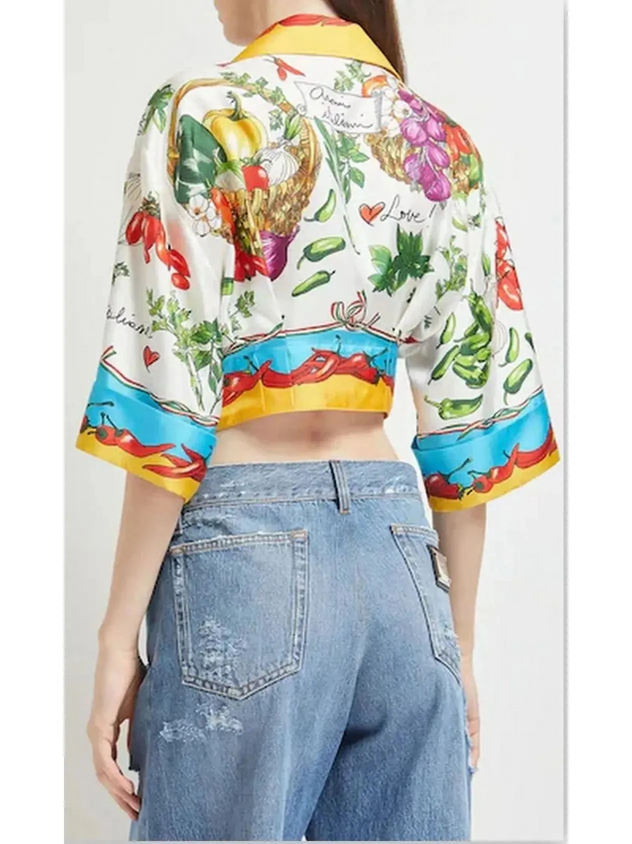 Capri Knotted Silk Twill Crop Shirt