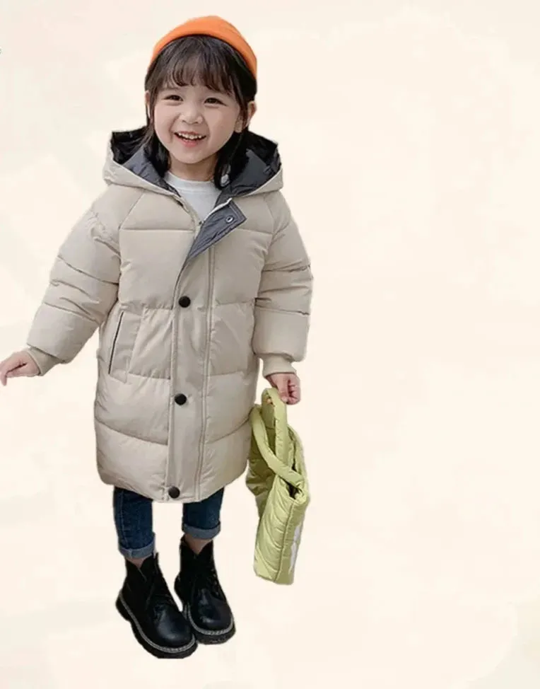 Children Down Coat Mid-length Long Sleeve Boys Girls Puffer Down Jackets Thicking Warm Children Down Jacket