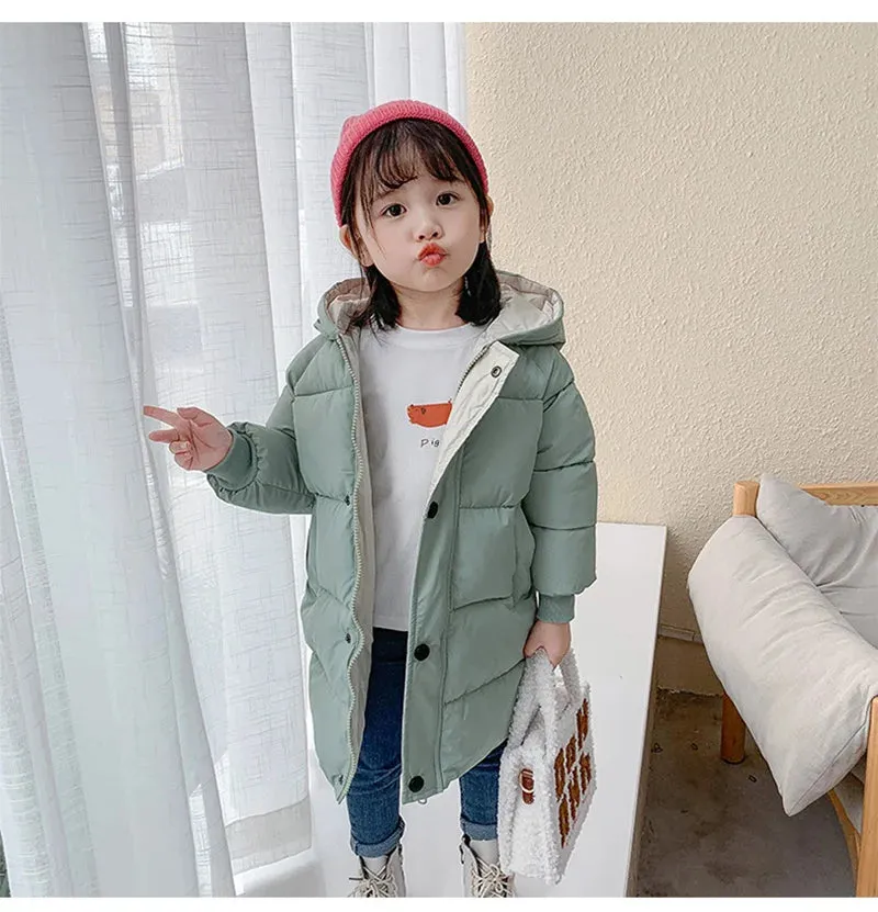 Children Down Coat Mid-length Long Sleeve Boys Girls Puffer Down Jackets Thicking Warm Children Down Jacket