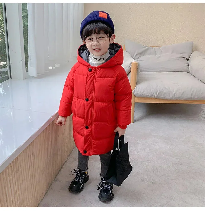 Children Down Coat Mid-length Long Sleeve Boys Girls Puffer Down Jackets Thicking Warm Children Down Jacket