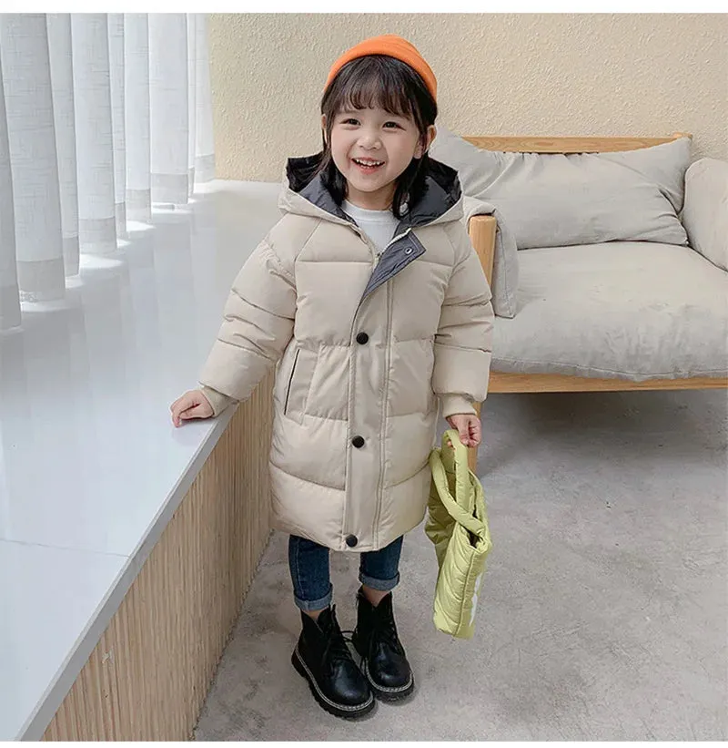 Children Down Coat Mid-length Long Sleeve Boys Girls Puffer Down Jackets Thicking Warm Children Down Jacket