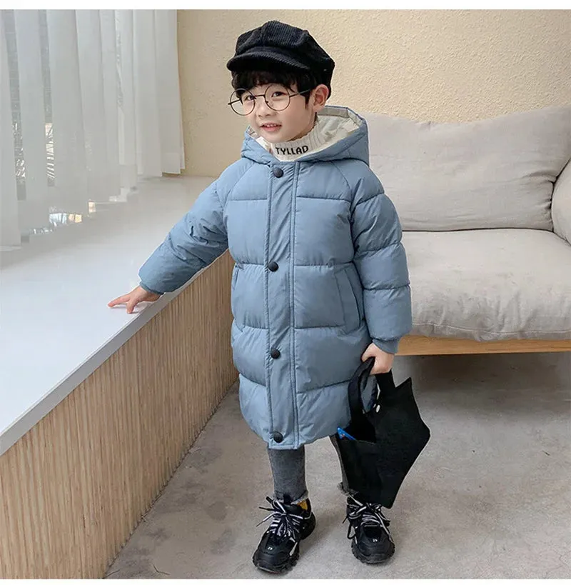 Children Down Coat Mid-length Long Sleeve Boys Girls Puffer Down Jackets Thicking Warm Children Down Jacket