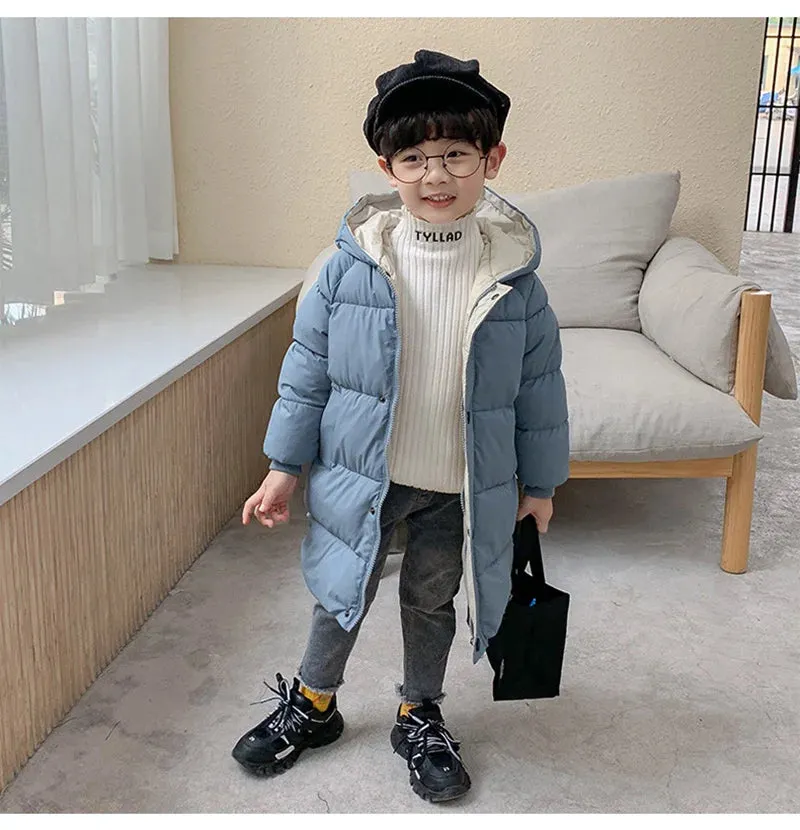 Children Down Coat Mid-length Long Sleeve Boys Girls Puffer Down Jackets Thicking Warm Children Down Jacket