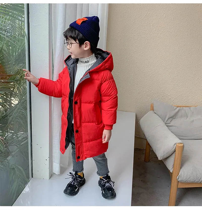 Children Down Coat Mid-length Long Sleeve Boys Girls Puffer Down Jackets Thicking Warm Children Down Jacket