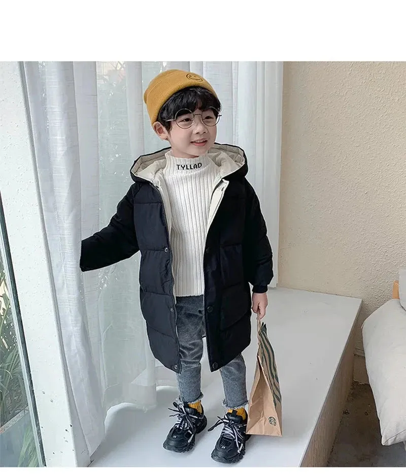 Children Down Coat Mid-length Long Sleeve Boys Girls Puffer Down Jackets Thicking Warm Children Down Jacket