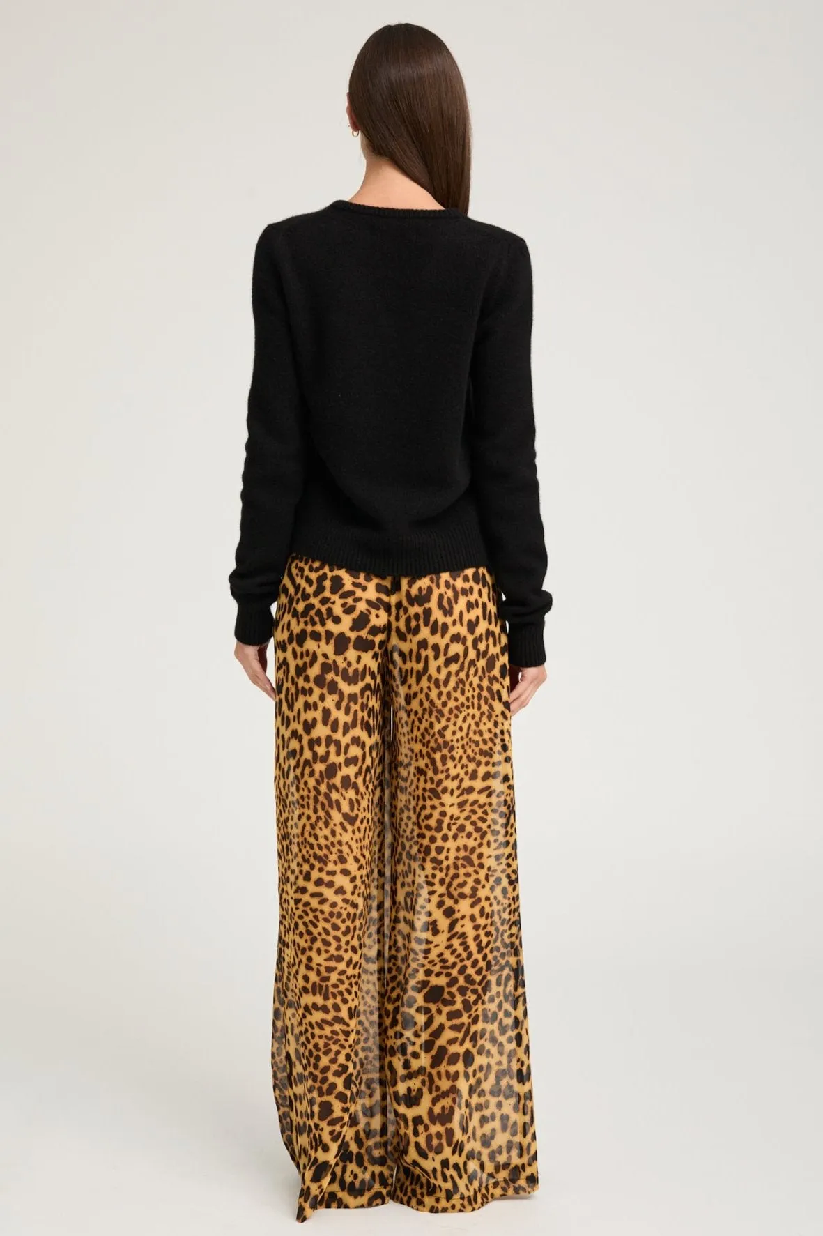 Dark Leopard Silk Wide Leg Trousers