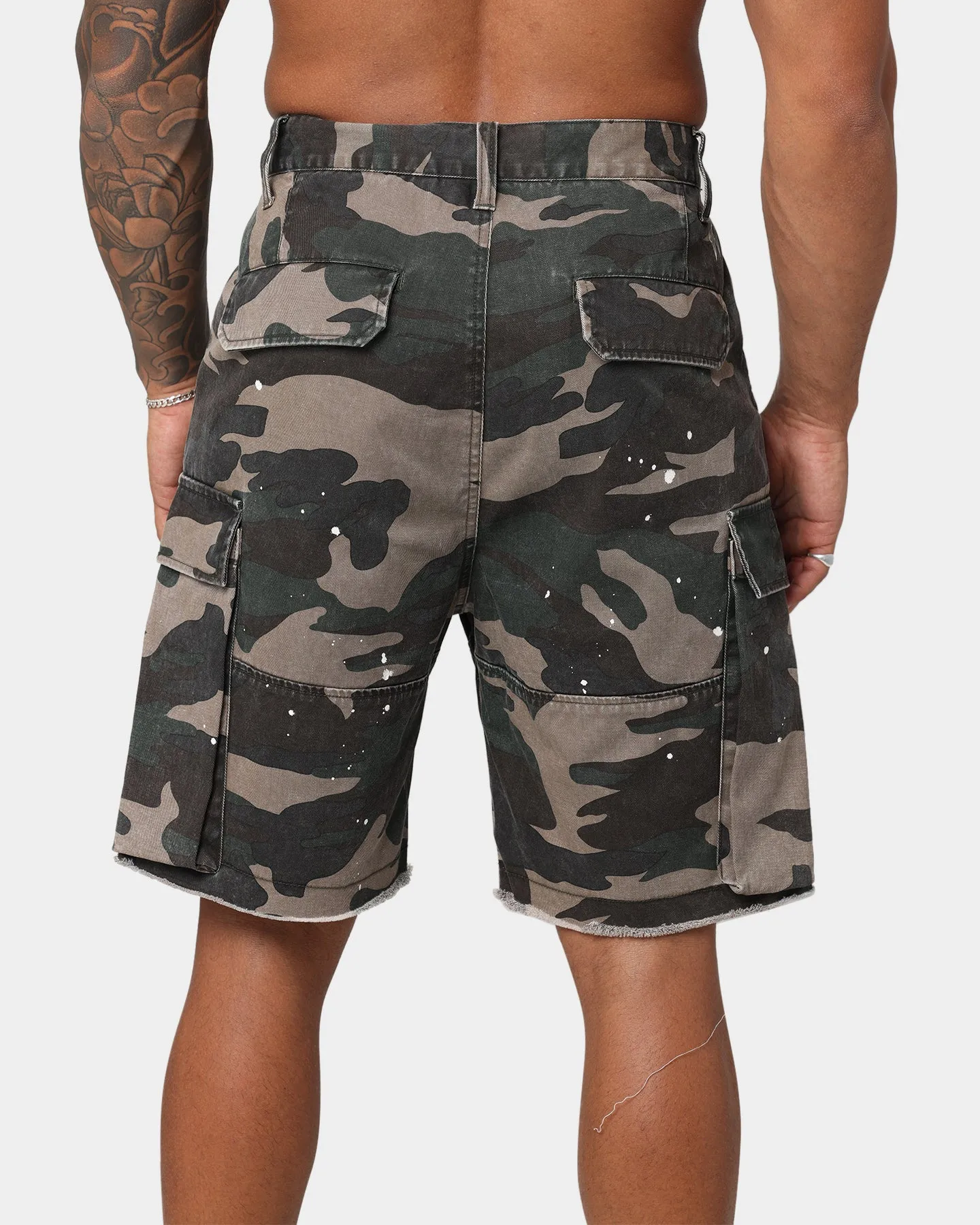 EN ES Splatter Camo Cargo Shorts Woodland Camo