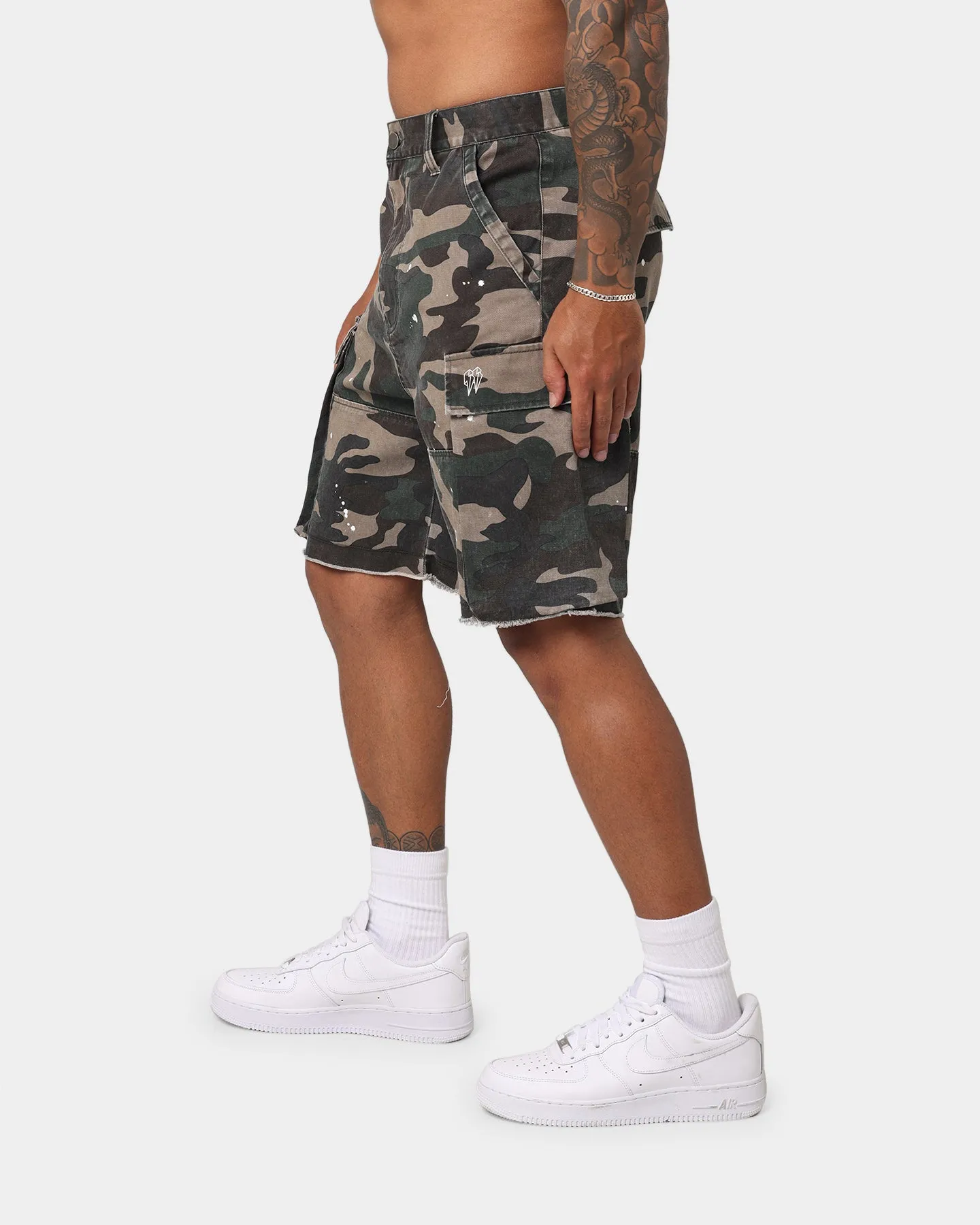 EN ES Splatter Camo Cargo Shorts Woodland Camo