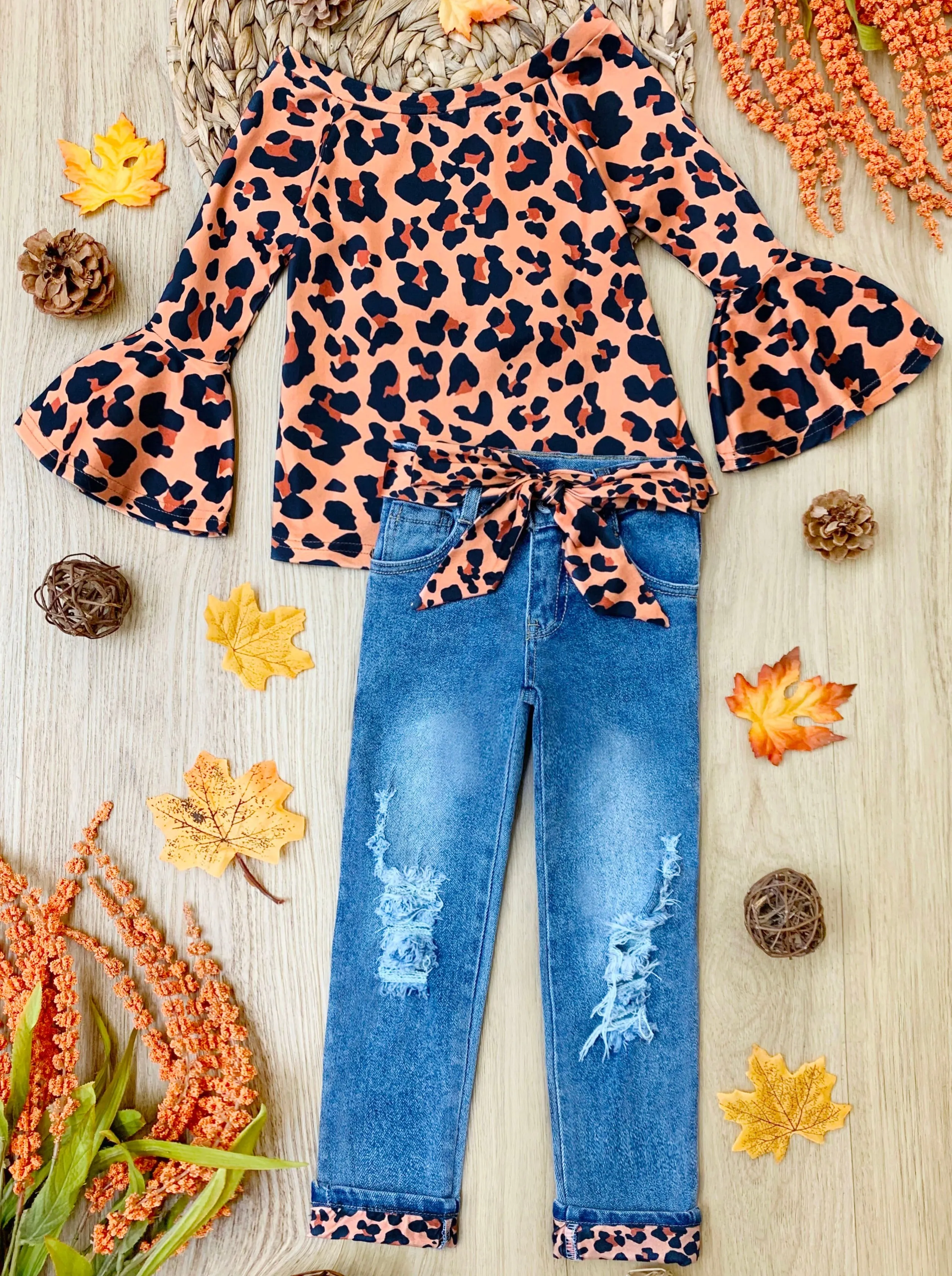 Fierce Leopard Top and Cuffed Jeans Set