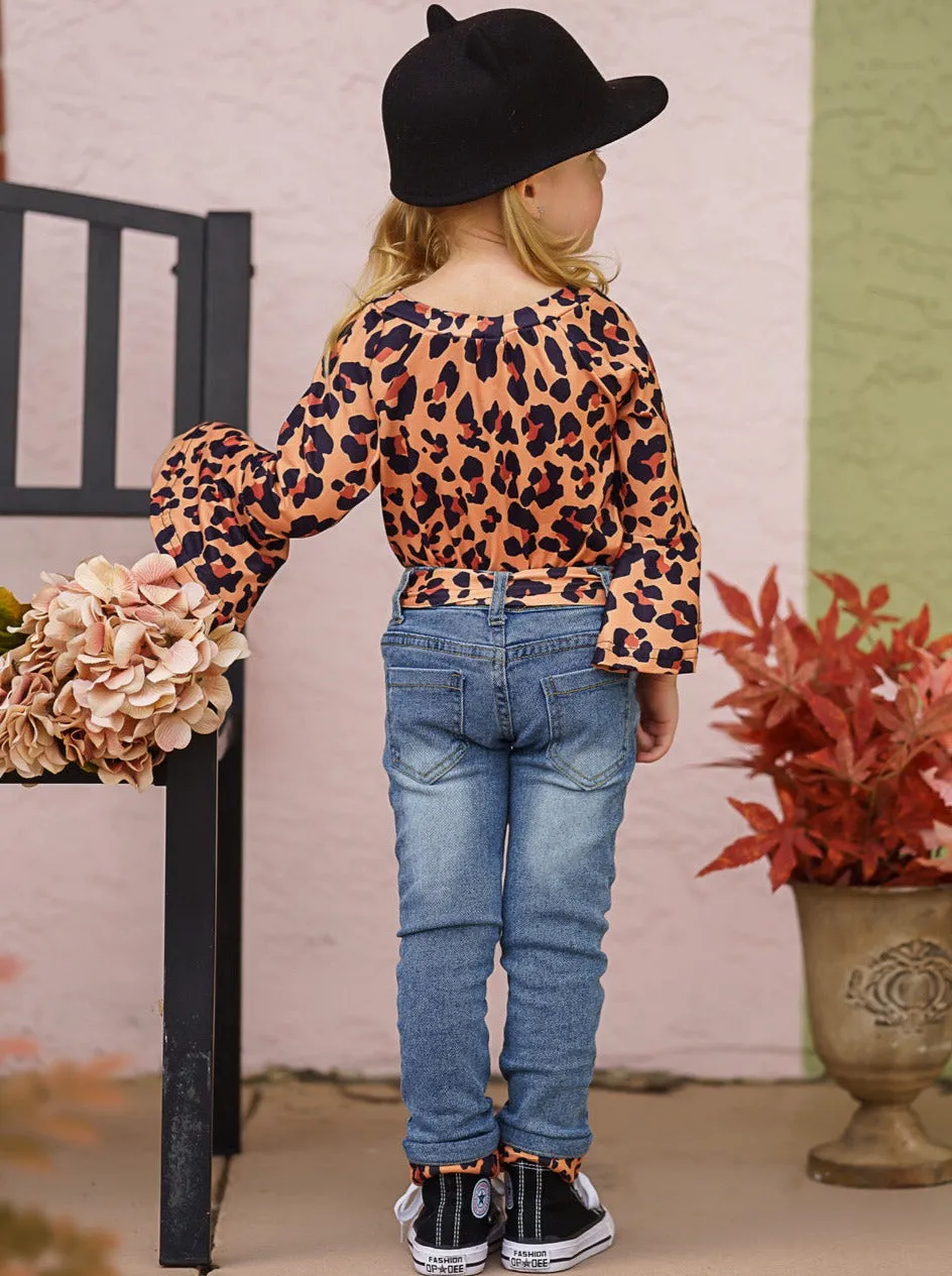 Fierce Leopard Top and Cuffed Jeans Set