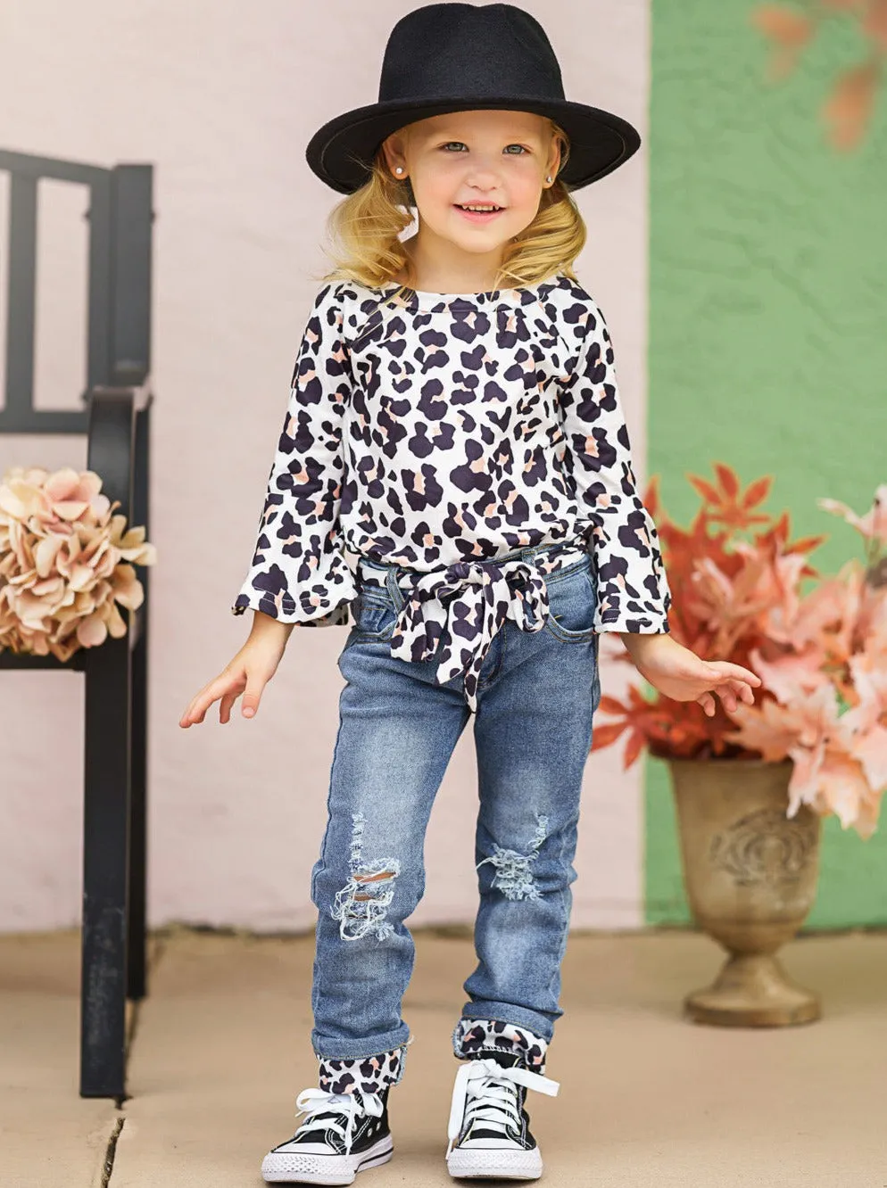 Fierce Leopard Top and Cuffed Jeans Set