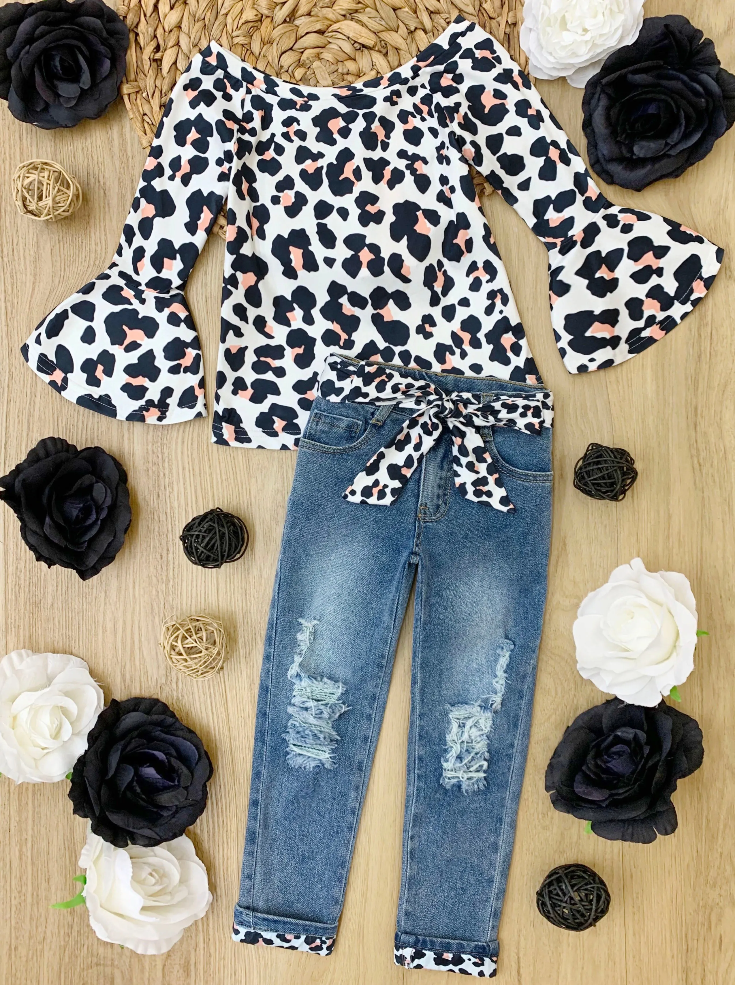 Fierce Leopard Top and Cuffed Jeans Set