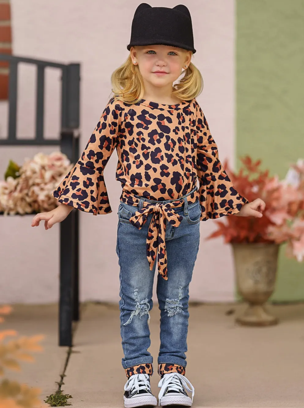 Fierce Leopard Top and Cuffed Jeans Set