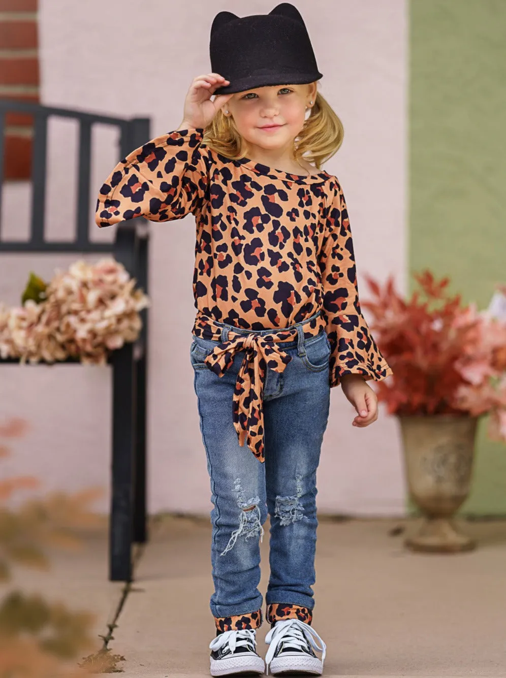 Fierce Leopard Top and Cuffed Jeans Set