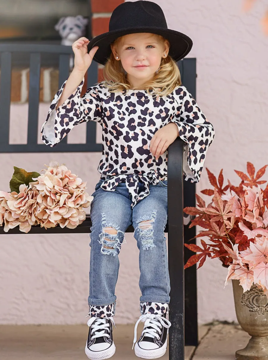 Fierce Leopard Top and Cuffed Jeans Set