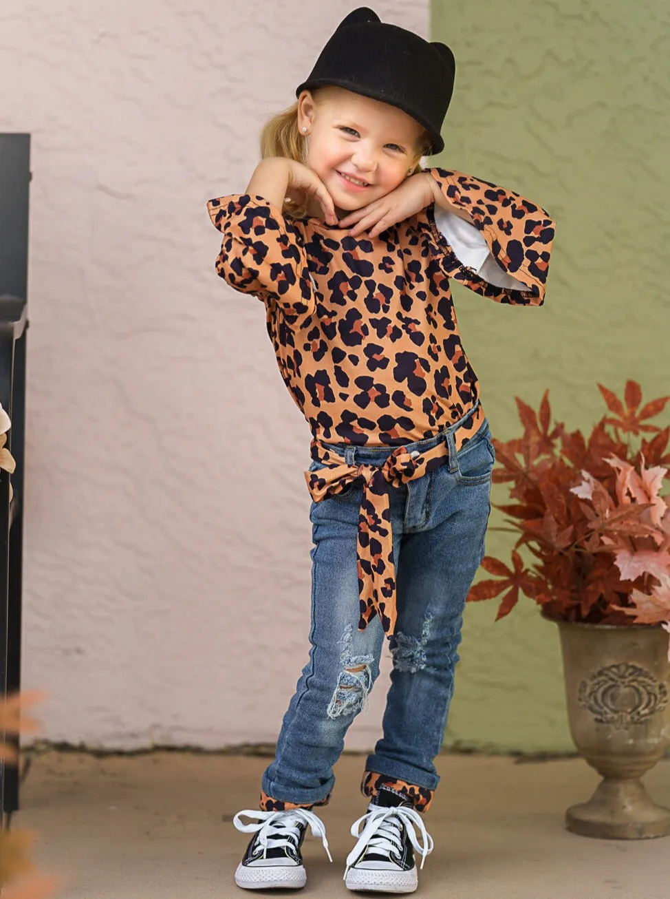 Fierce Leopard Top and Cuffed Jeans Set