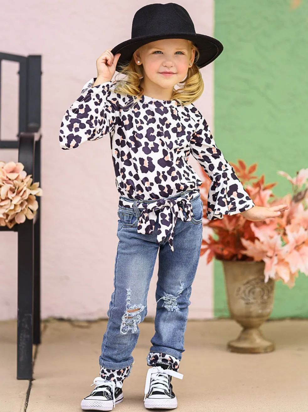 Fierce Leopard Top and Cuffed Jeans Set