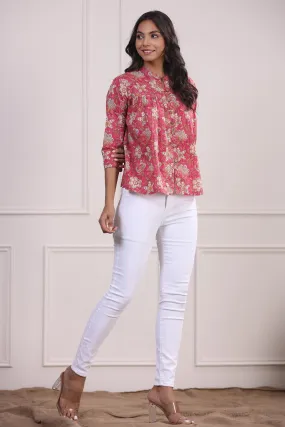 Floral Jaal on Pink Cotton Top