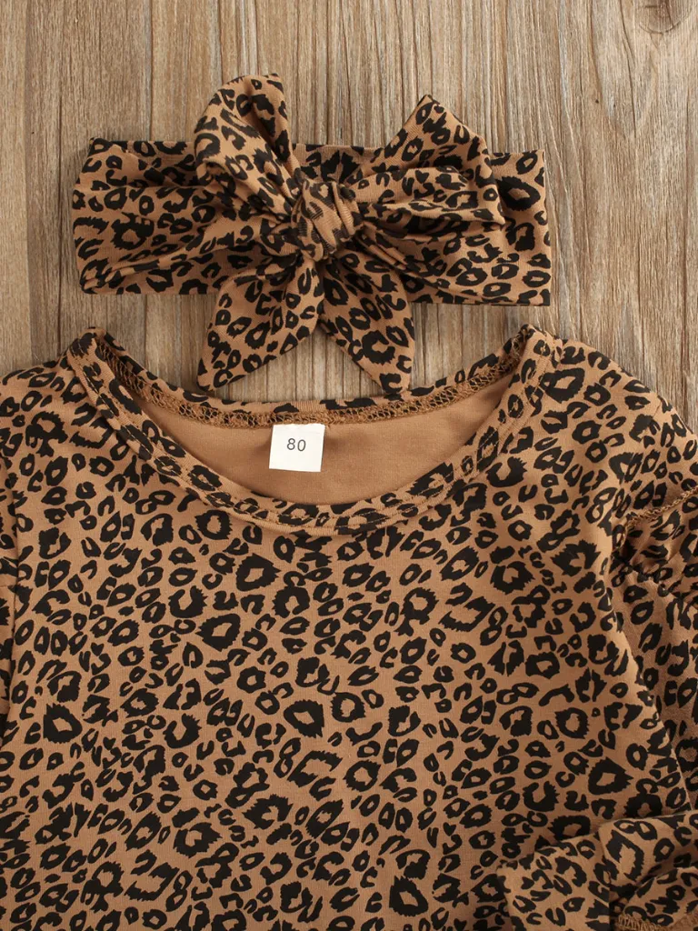 Girls A Little Leopard Loungewear and Matching Bow Headband Set