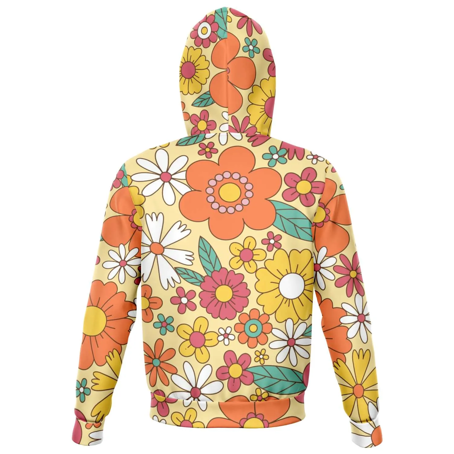 Groovy Flowers Zip Up Hoodie, Vintage Retro Floral Front Zipper Pocket Men Women Adult Aesthetic Graphic Cotton Hooded Sweatshirt