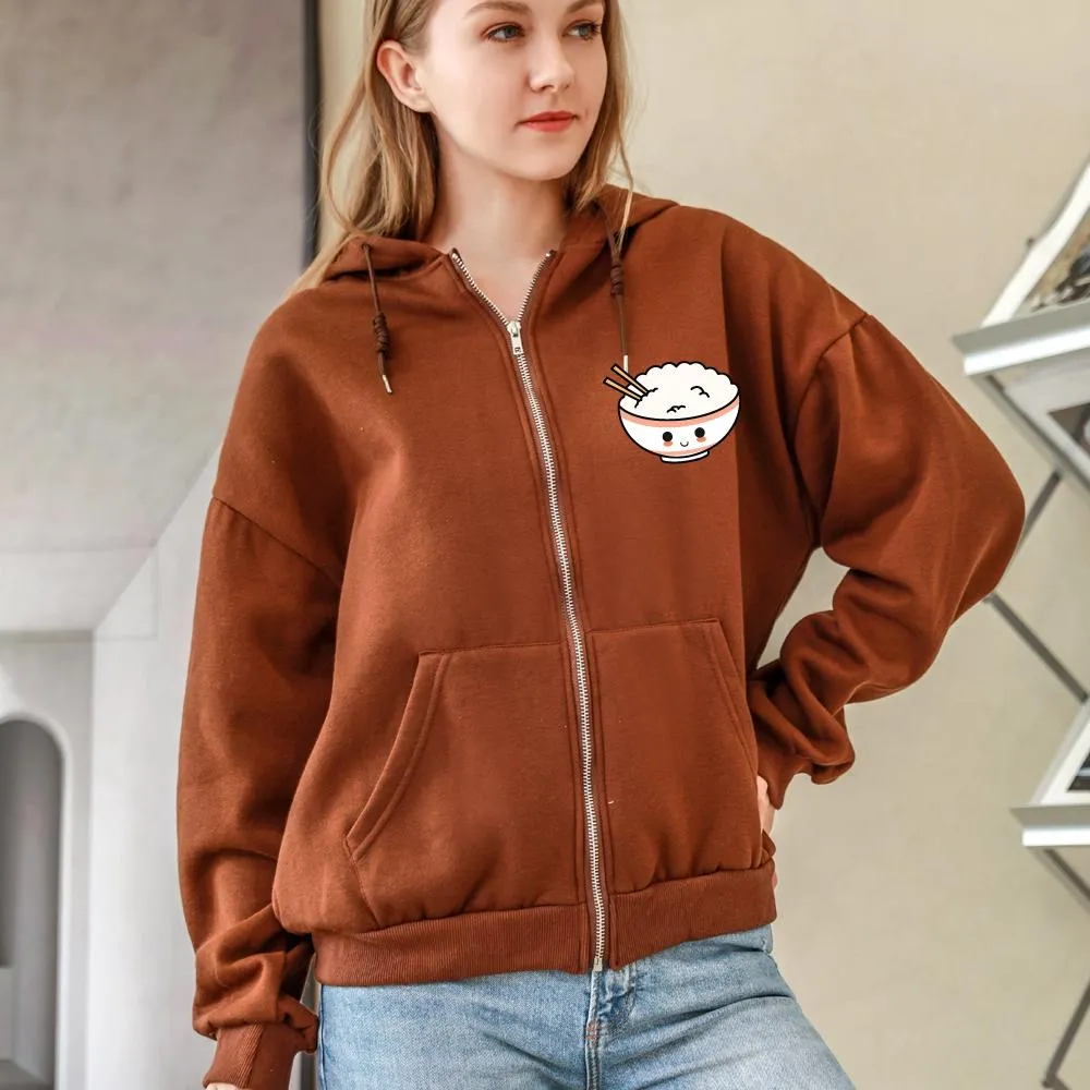 Happy Riceo the Rice Bowl Soft Zip-Up Hoodie