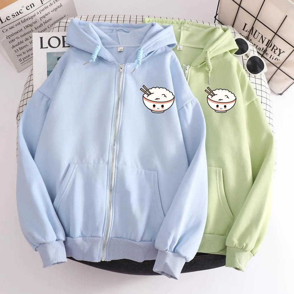 Happy Riceo the Rice Bowl Soft Zip-Up Hoodie