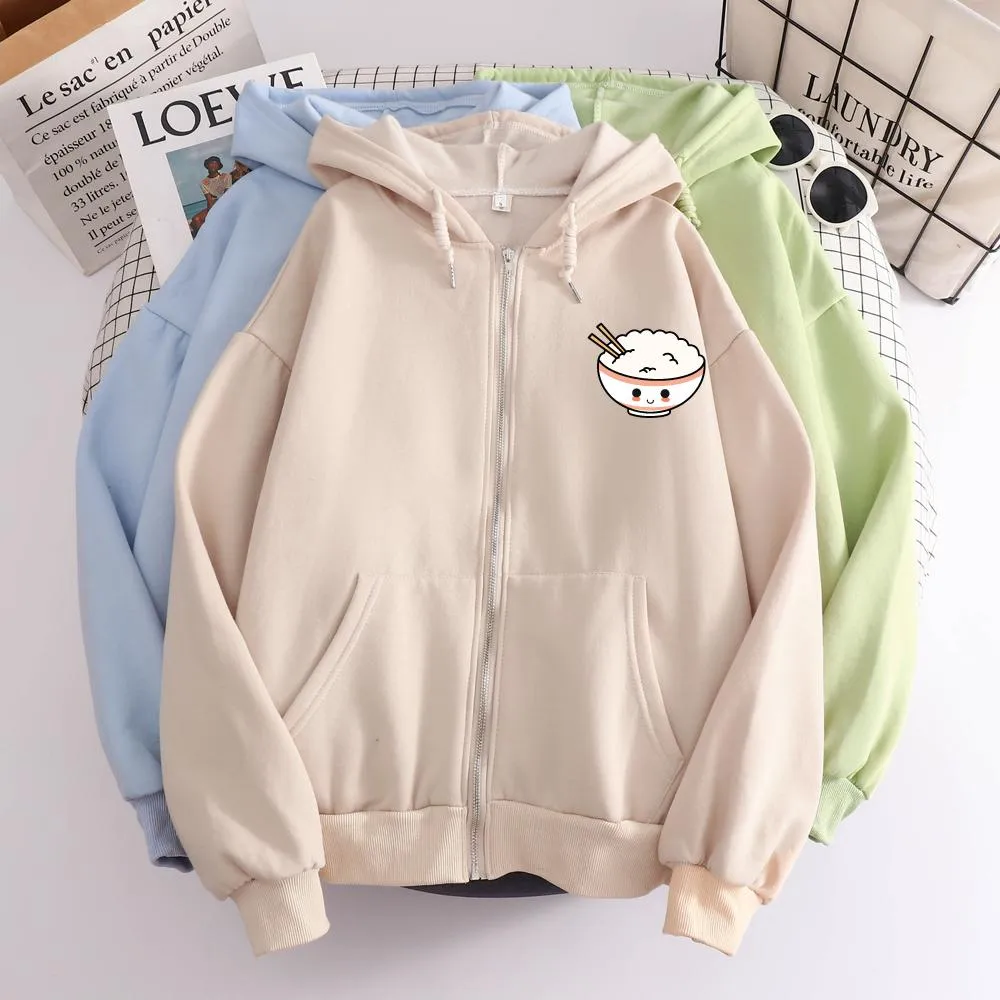 Happy Riceo the Rice Bowl Soft Zip-Up Hoodie