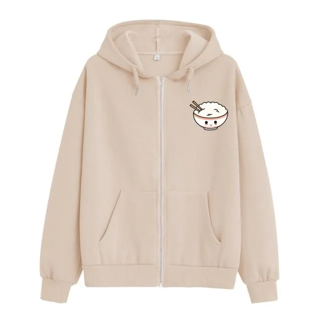 Happy Riceo the Rice Bowl Soft Zip-Up Hoodie