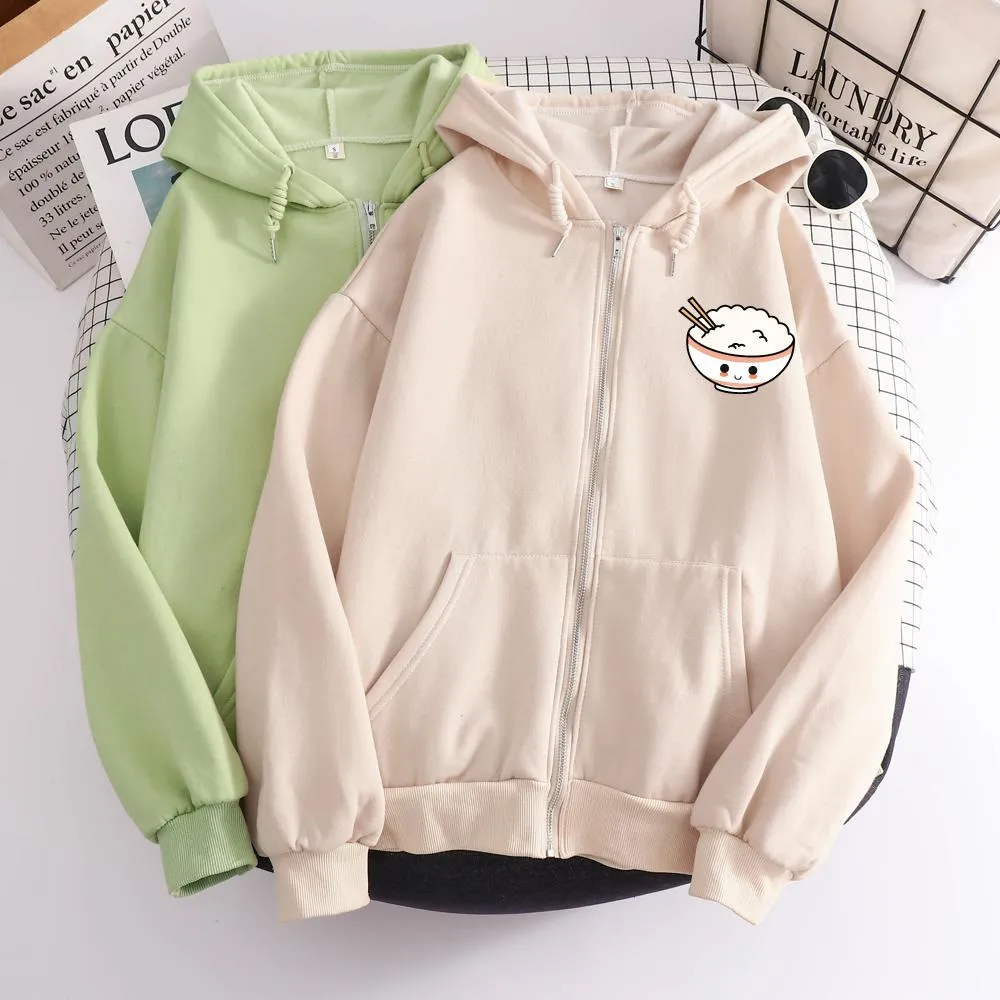 Happy Riceo the Rice Bowl Soft Zip-Up Hoodie