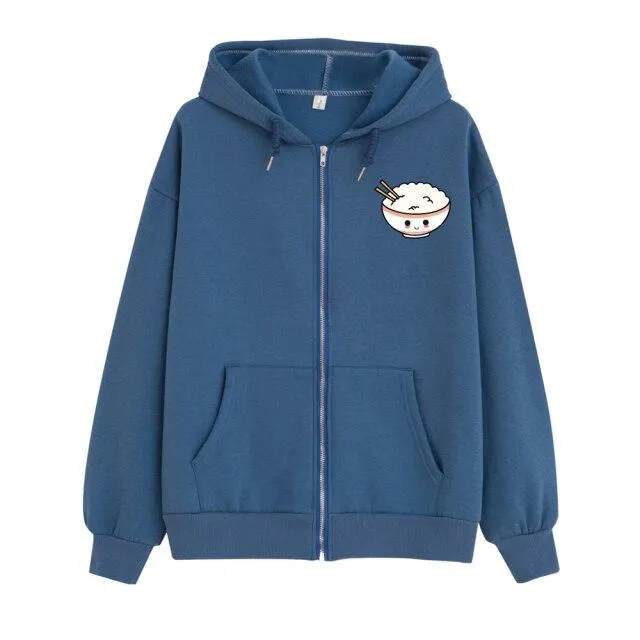 Happy Riceo the Rice Bowl Soft Zip-Up Hoodie