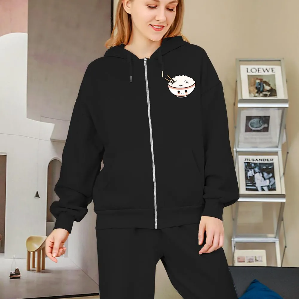 Happy Riceo the Rice Bowl Soft Zip-Up Hoodie