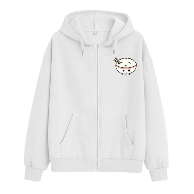 Happy Riceo the Rice Bowl Soft Zip-Up Hoodie