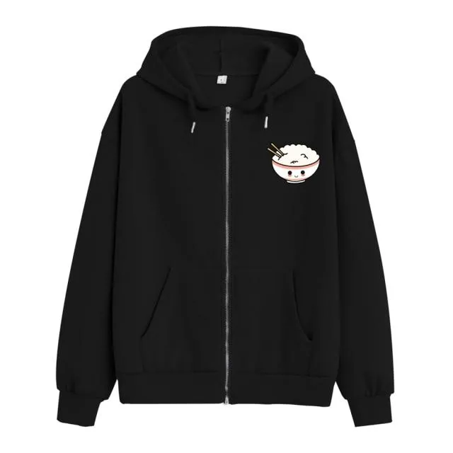 Happy Riceo the Rice Bowl Soft Zip-Up Hoodie