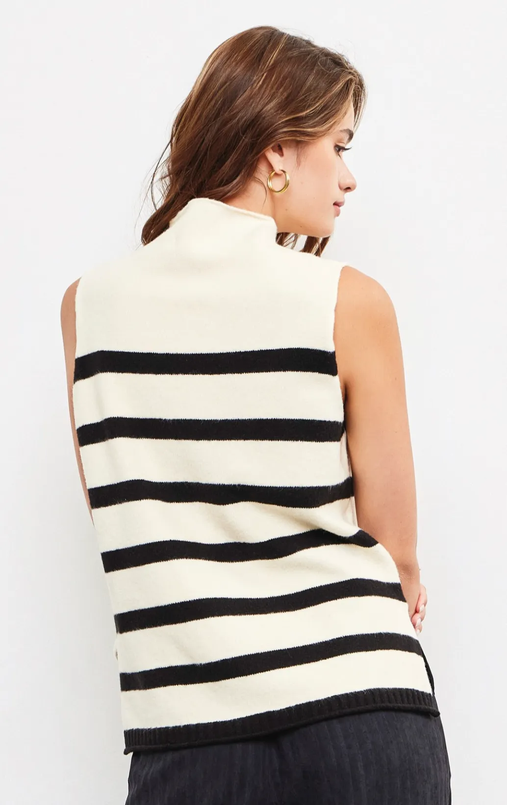 High Neck Stripe Sweater Tank