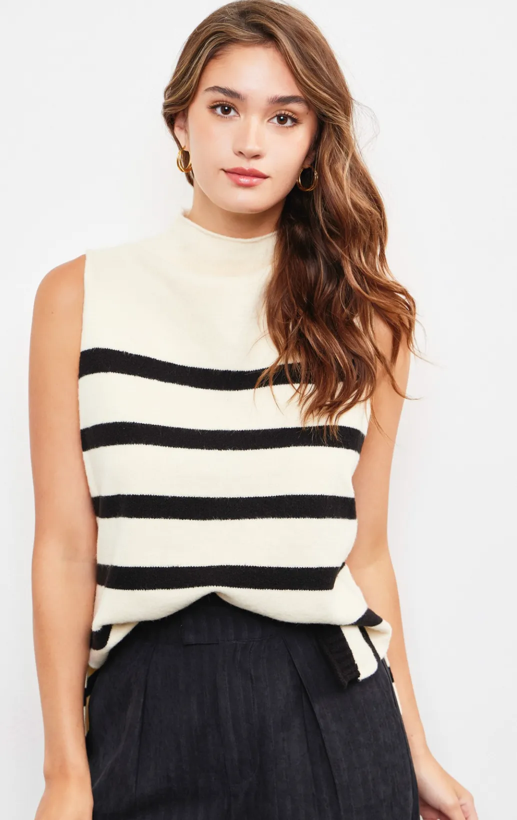 High Neck Stripe Sweater Tank