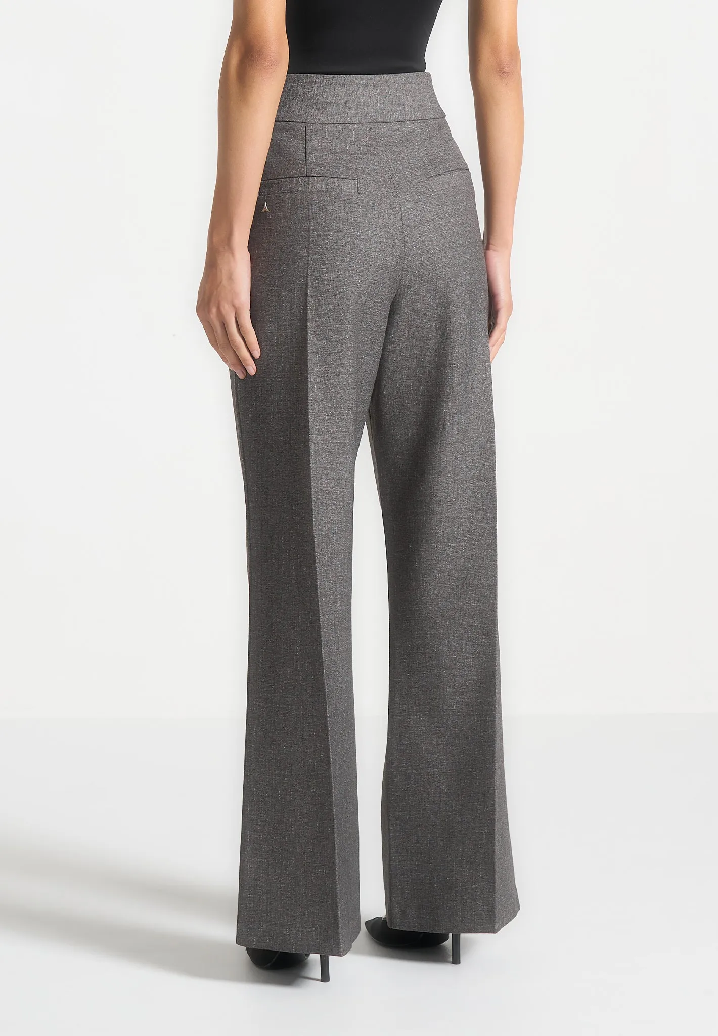 High Waisted Tailored Trousers - Grey Marl